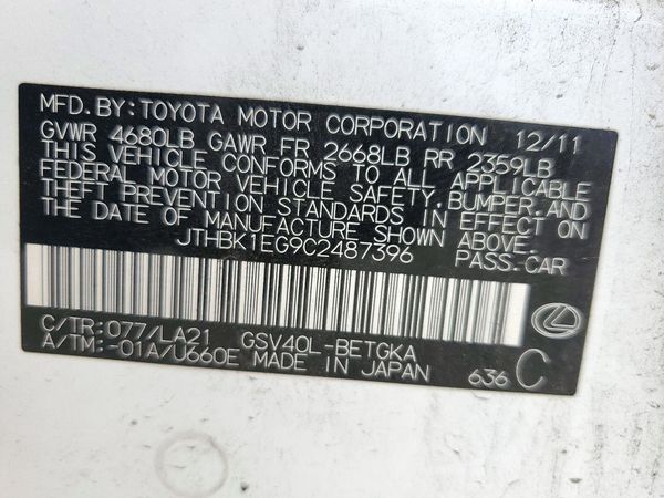2012 LEXUS ES 350 — VINS