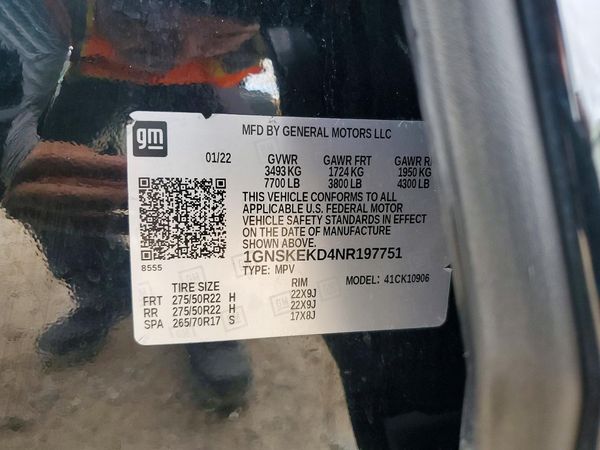 2022 CHEVROLET SUBURBAN RST — VINS