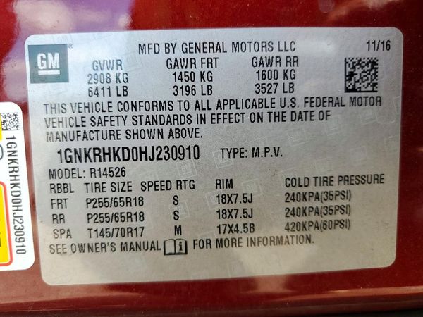 2017 CHEVROLET TRAVERSE 2LT — VINS