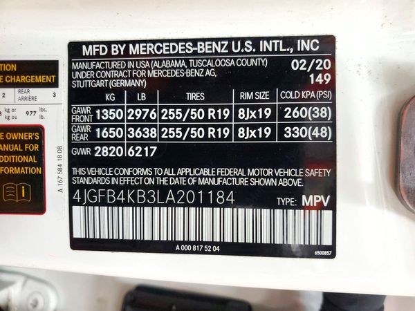 2020 MERCEDES-BENZ GLE GLE350-4M — VINS