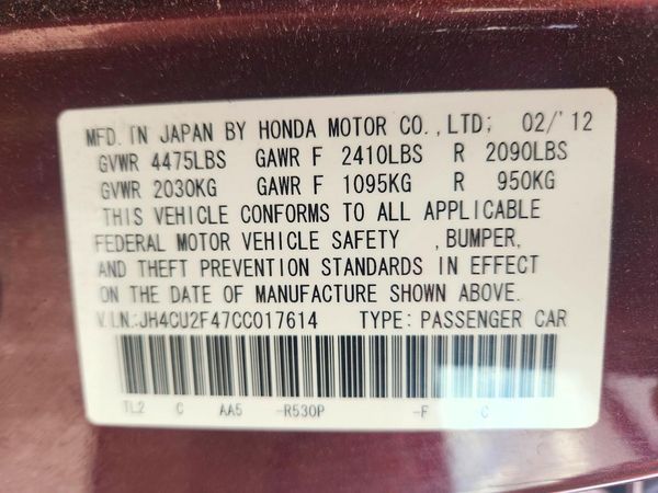 2012 ACURA TSX — VINS