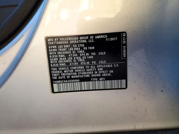 2018 VOLKSWAGEN ATLAS 4Motion SEL Premium — VINS