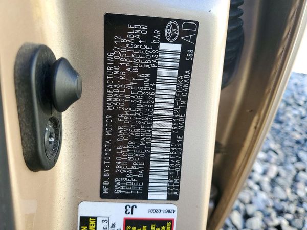 2012 TOYOTA COROLLA — VINS