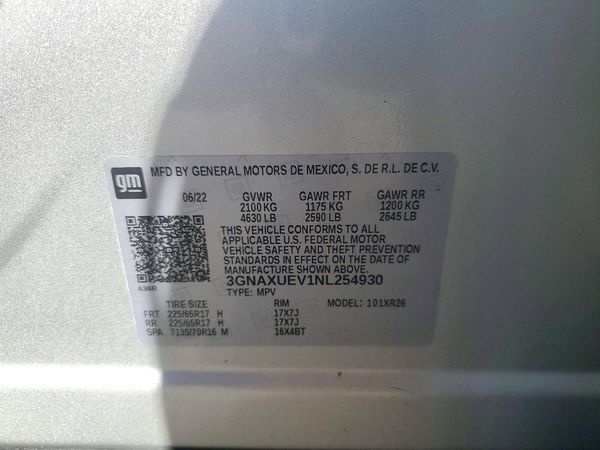 2022 CHEVROLET EQUINOX LT (1LT) — VINS