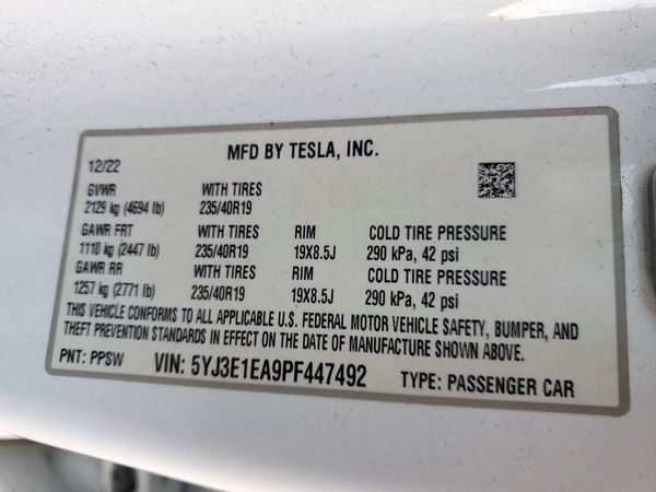 2023 TESLA MODEL 3 — VINS
