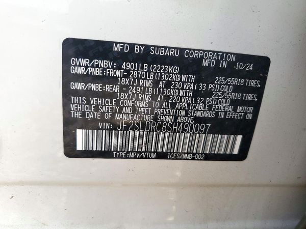 2025 SUBARU FORESTER Limited — VINS