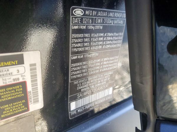 2016 LAND ROVER RANGEROVER — VINS