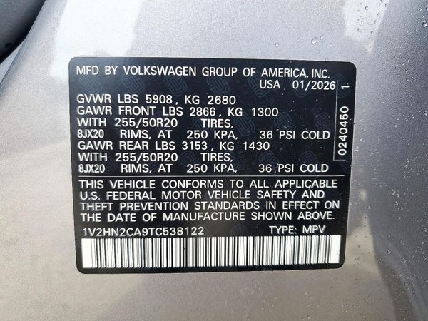 2026 VOLKSWAGEN ATLAS 4Motion SE — VINS