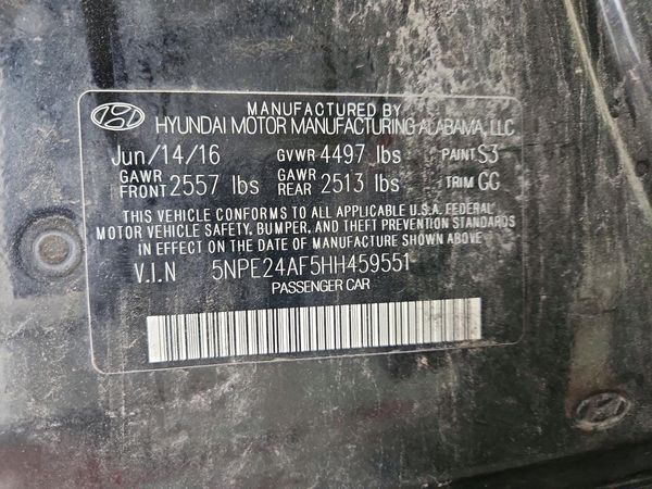 2017 HYUNDAI SONATA SE, Eco — VINS