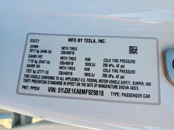 2021 TESLA MODEL 3