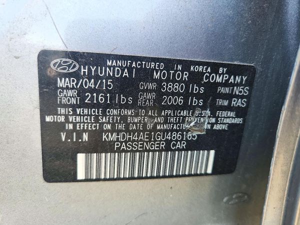 2016 HYUNDAI ELANTRA — VINS