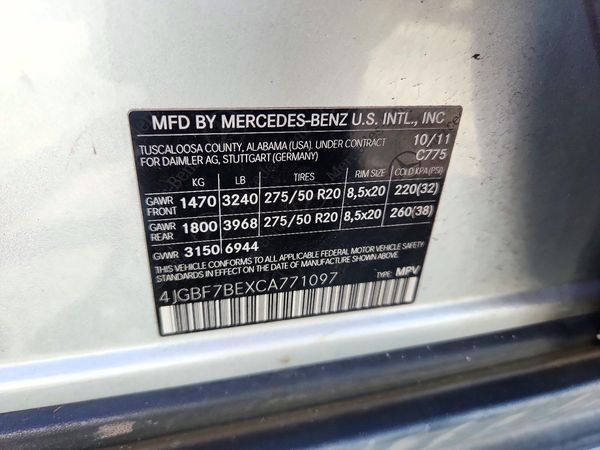 2012 MERCEDES-BENZ GL GL450 4-MATIC — VINS