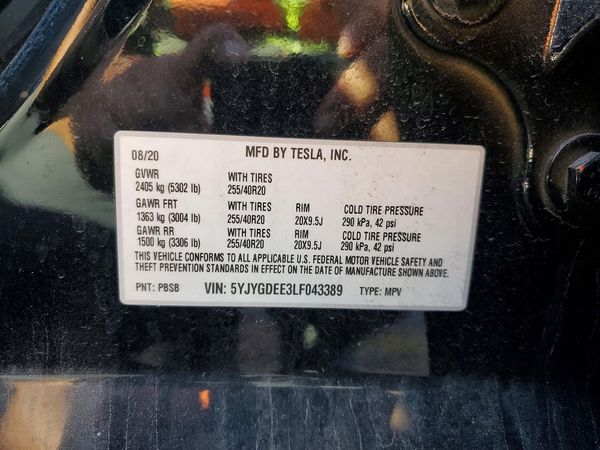2020 TESLA MODEL Y — VINS