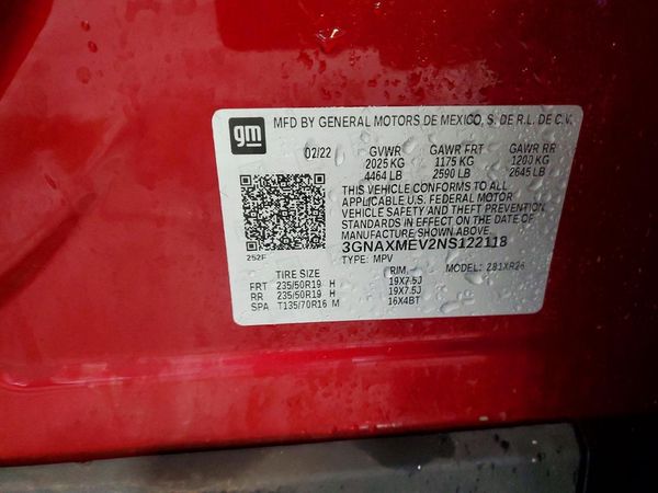 2022 CHEVROLET EQUINOX RS (3LT) — VINS