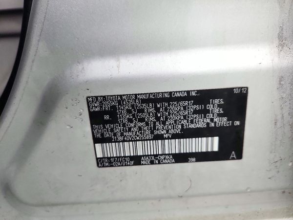 2012 TOYOTA RAV4 Standard — VINS