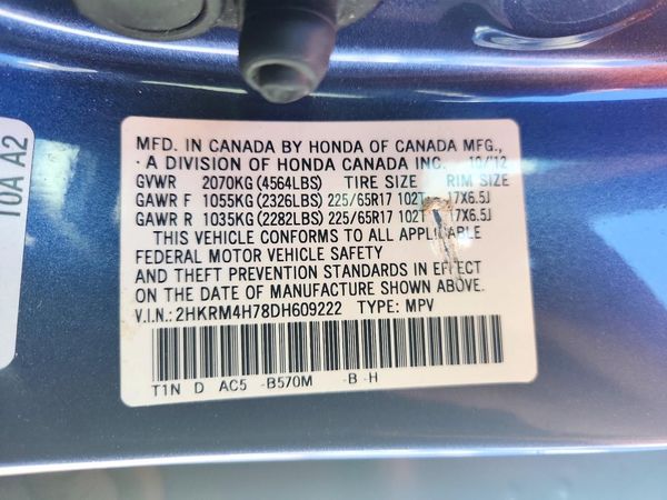 2013 HONDA CRV EX-L — VINS