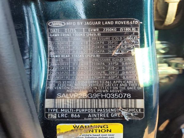 2015 LAND ROVER RANGEROVER Pure Plus — VINS