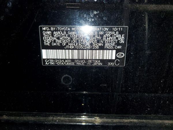 2012 LEXUS ES350 350 — VINS