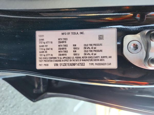2022 TESLA MODEL 3 — VINS