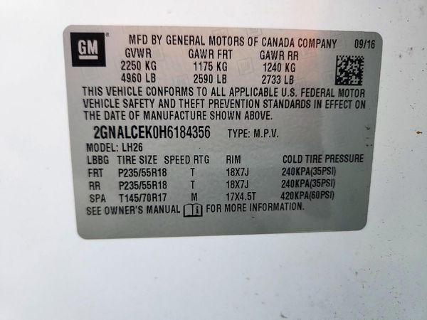 2017 CHEVROLET EQUINOX LT / FL — VINS