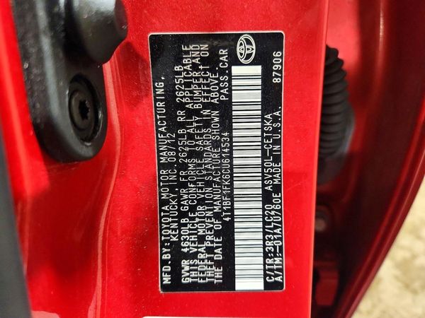 2012 TOYOTA CAMRY — VINS