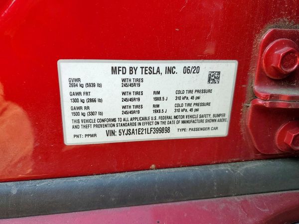 2020 TESLA MODEL S — VINS