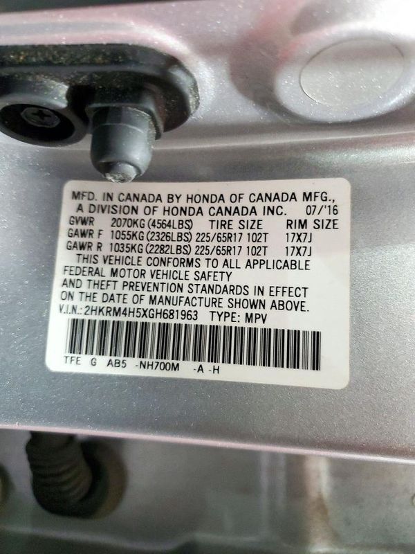2016 HONDA CRV EX — VINS