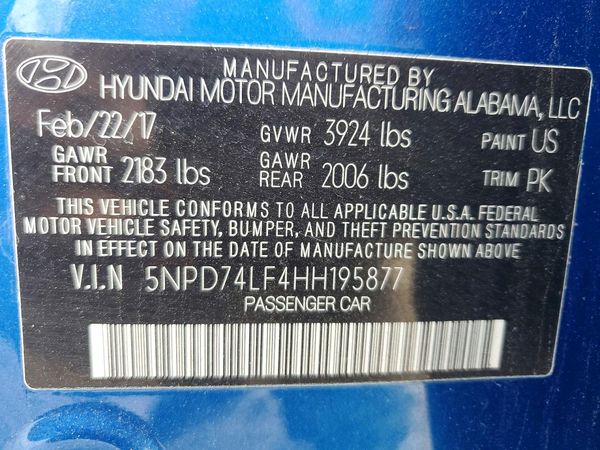 2017 HYUNDAI ELANTRA SE Base — VINS