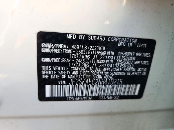 2022 SUBARU FORESTER Premium — VINS