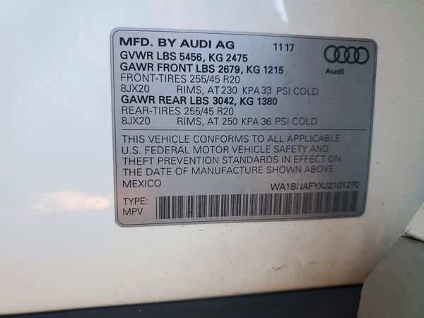 2018 AUDI Q5 quattro Premium Plus — VINS