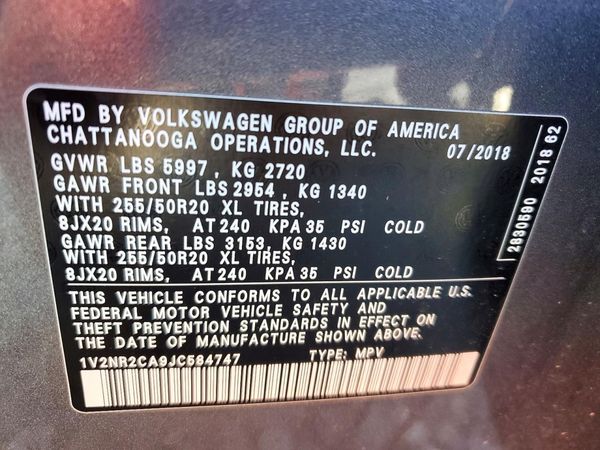 2018 VOLKSWAGEN ATLAS 4Motion SEL Premium — VINS