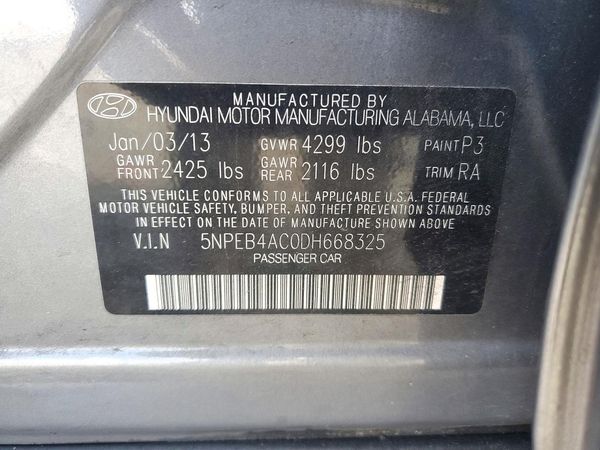 2013 HYUNDAI SONATA GLS/ GLS Popular — VINS