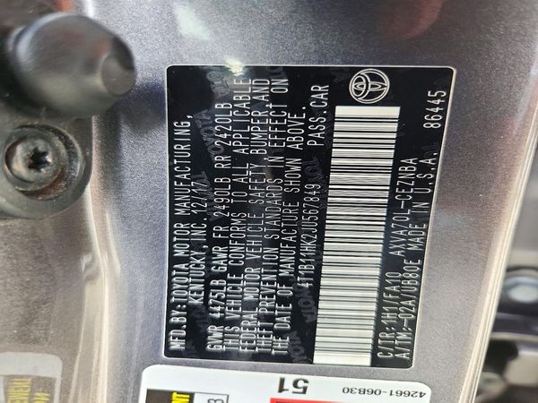 2018 TOYOTA CAMRY L/LE/SE/XLE — VINS