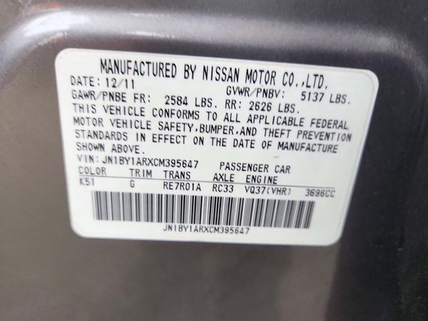 2012 INFINITI M37 — VINS