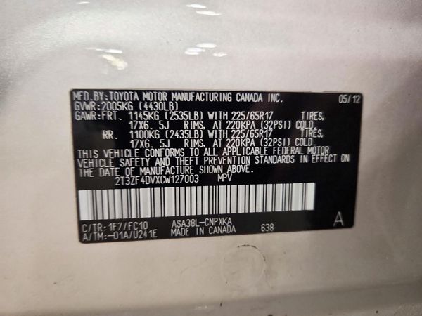 2012 TOYOTA RAV4 Standard — VINS