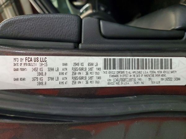 2015 JEEP GRAND CHEROKEE Limited — VINS