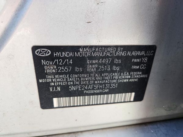2015 HYUNDAI SONATA SE, ECO — VINS