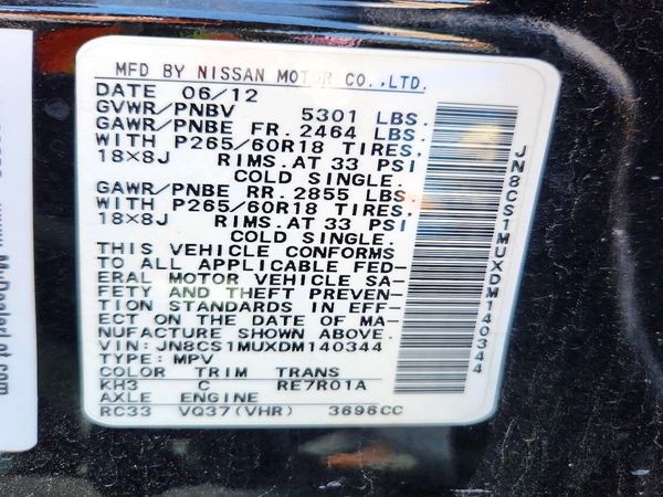 2013 INFINITI FX37 — VINS
