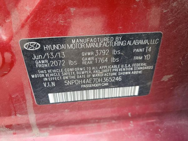 2013 HYUNDAI ELANTRA — VINS