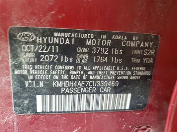 2012 HYUNDAI ELANTRA GLS(Middle grade) — VINS