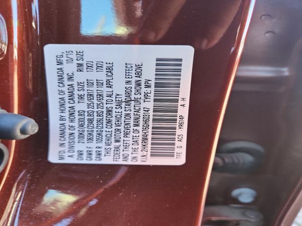 2016 HONDA CRV EX-L — VINS