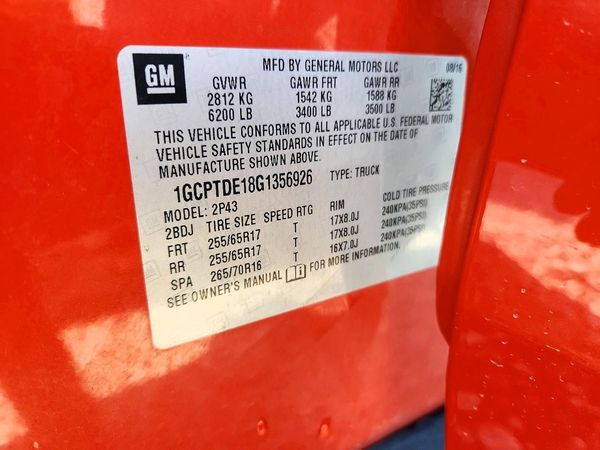 2016 CHEVROLET COLORADO Z71 — VINS