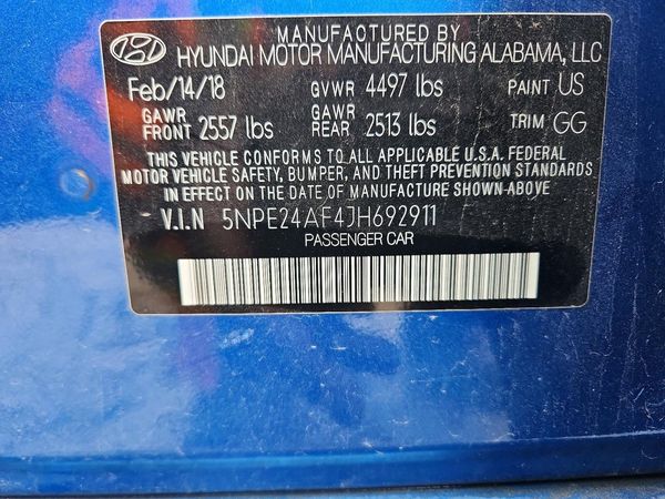2018 HYUNDAI SONATA SE, Eco — VINS