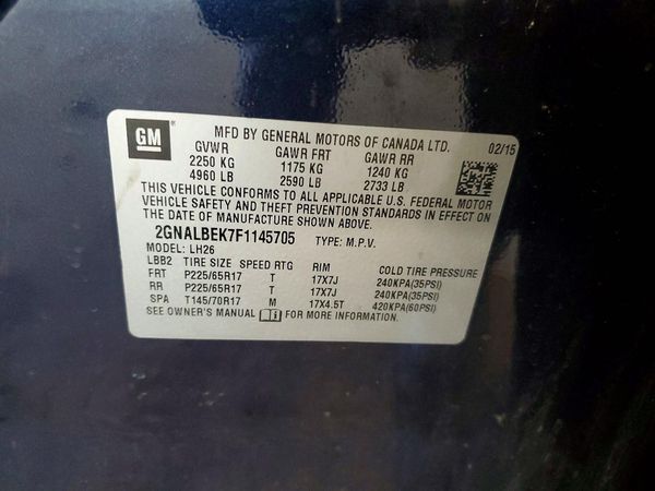2015 CHEVROLET EQUINOX 1LT — VINS