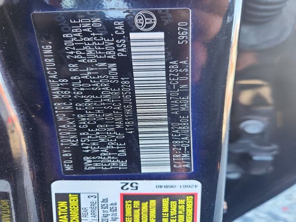 2018 TOYOTA CAMRY L/LE/SE/XLE — VINS