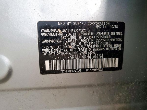 2019 SUBARU FORESTER — VINS