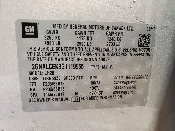 2016 CHEVROLET EQUINOX LT — VINS
