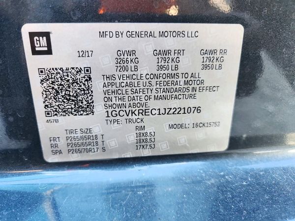 2018 CHEVROLET SILVERADO LT — VINS