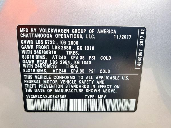 2018 VOLKSWAGEN ATLAS SEL — VINS