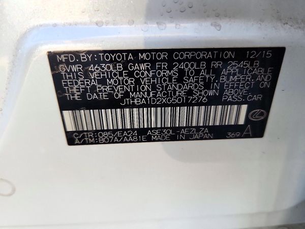 2016 LEXUS IS 200t — VINS